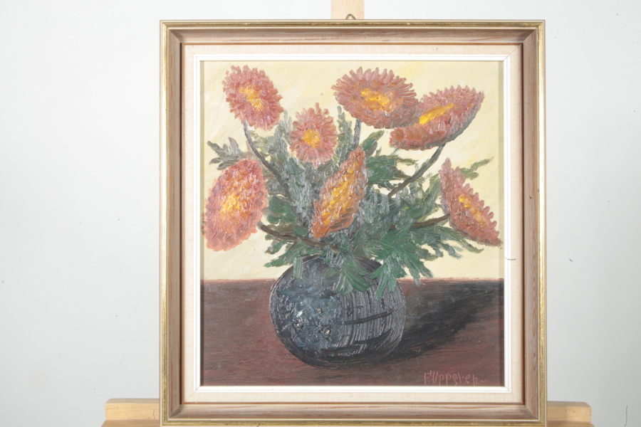 Folke Uppgren- Olja på pannå, "Blomsterstilleben", Signerad