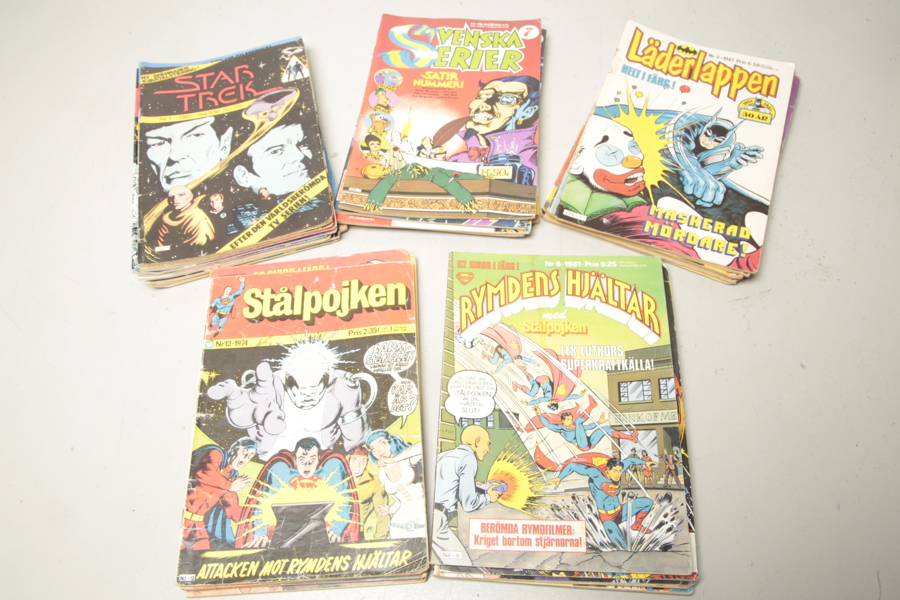 Serietidningar-Diverse bl.a. Star Trek, Svenska Serier, Läderlappen m.m.