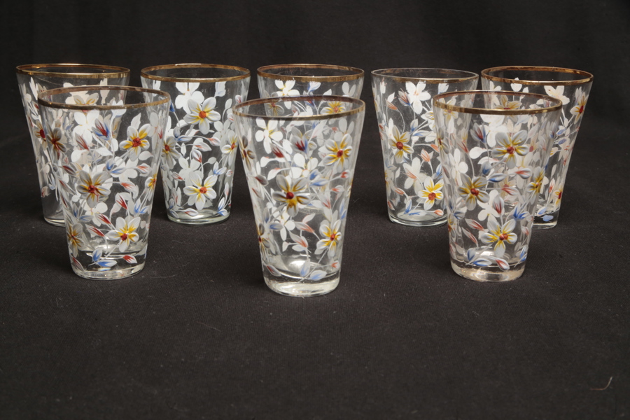 Selterglas, 8st med målad dekor