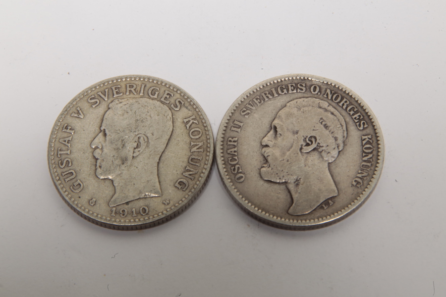 Mynt- 2st Tvåkrona, (1876) & (1910)