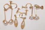 18K Guldörhängen, 3-par med pärlor