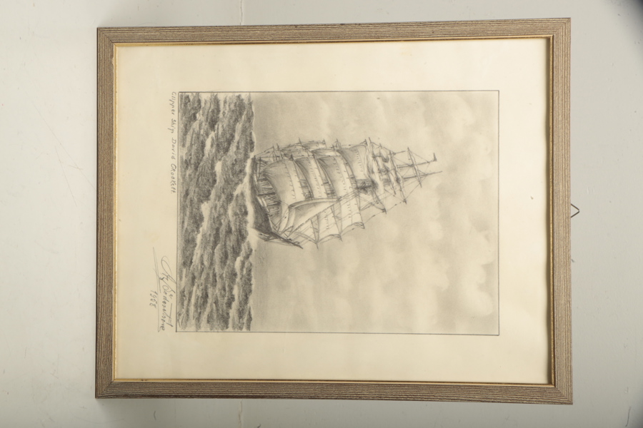 A.Söderström- Teckning "Clipper Ship David Crockett", Signerad: 1958