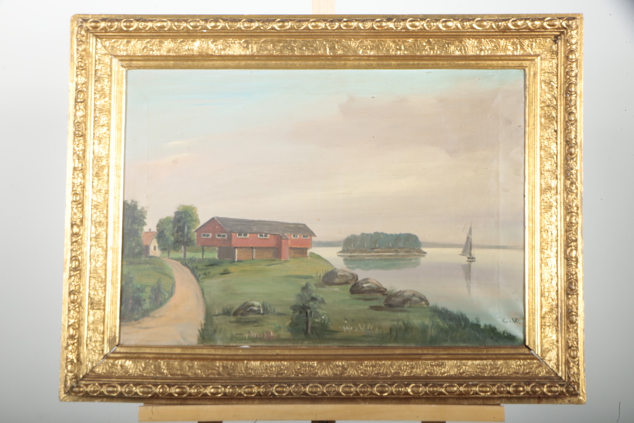 Olja på duk, 1800/1900-tal, Okänd konstnär, Signerad: C.W