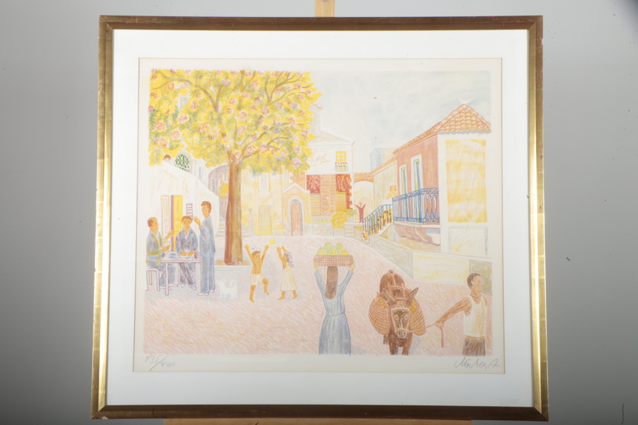 Mårten Andersson- Färglitografi "Torget i Castellabate", Signerad, N:o 435/460