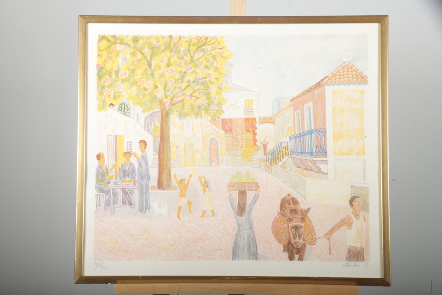 Mårten Andersson- Färglitografi "Torget i Castellabate", Signerad, N:o 98/460