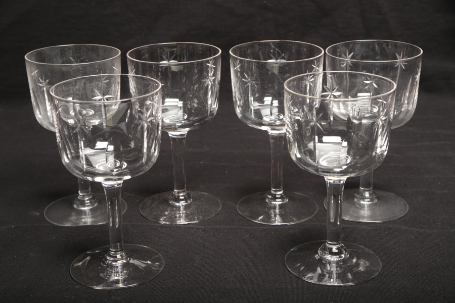Fotglas, 1930/1940-tal, 6st med slipad dekor.