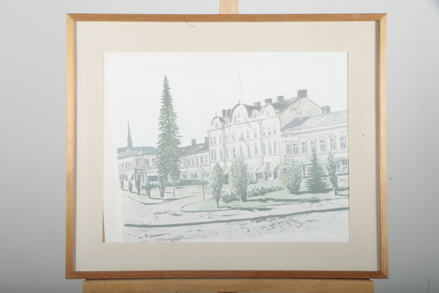 Göran Strandow- Färglitografi "Sjömanhuset Söderhamn", Signerad N:o 187/400