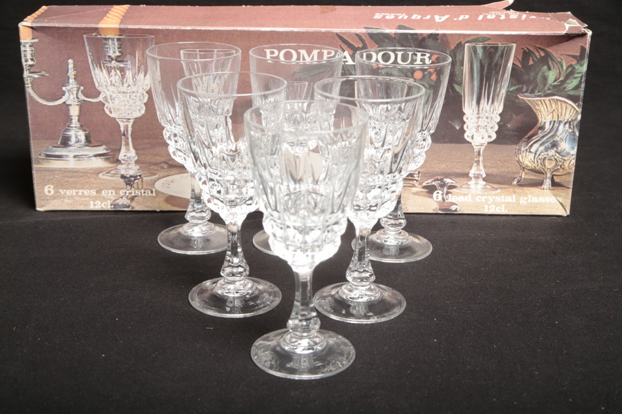 Kristallglas- "Cristal d´Arques, France", 6st Sherry/ Vitvinsglas