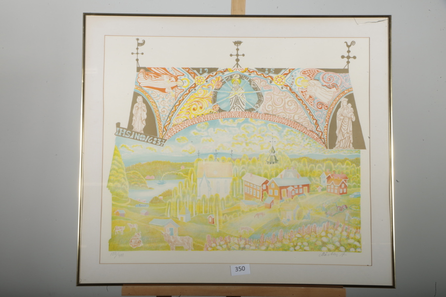 Mårten Andersson- Färglitografi, Motiv ur: "Iggesundsmappen", Provtryck, N:o 102/400, Signerad