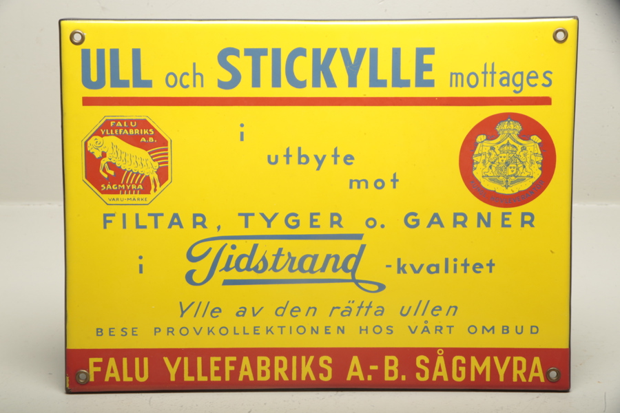 Emaljskylt- "Falu Yllefabriks AB Sågmyra"