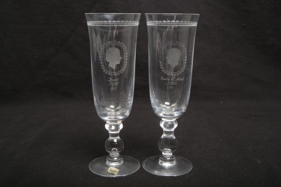 Kosta- Fritz Kallenberg, Champagneglas "Bröllopsglas", 2st, Signerade