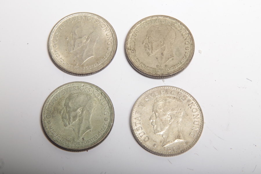 Silvermynt, 4st "2-Kronor", 1939-1950
