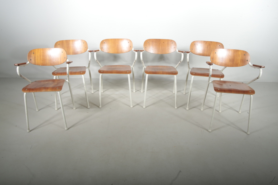 Karmstolar, 6st i teak & metall, 1950/1960-tal, Troligtvis dansk design