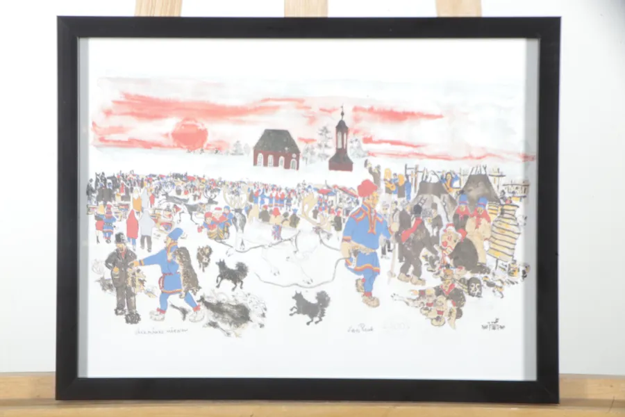 Lars Pirak- Serigrafi "Jokkmokks Marknad 400år", Signerad
