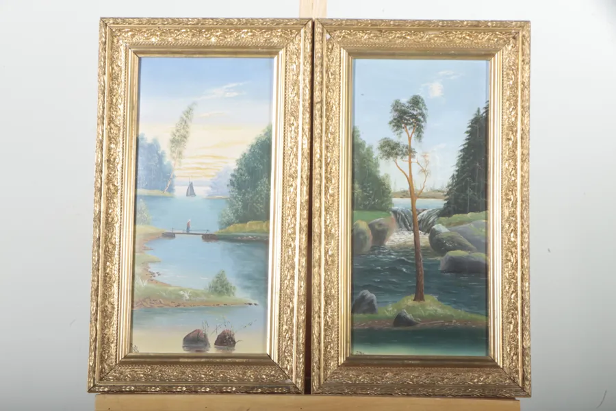 Olja på pannå, 2st, 1800/1900-tal, Okänd konstnär, Signerade