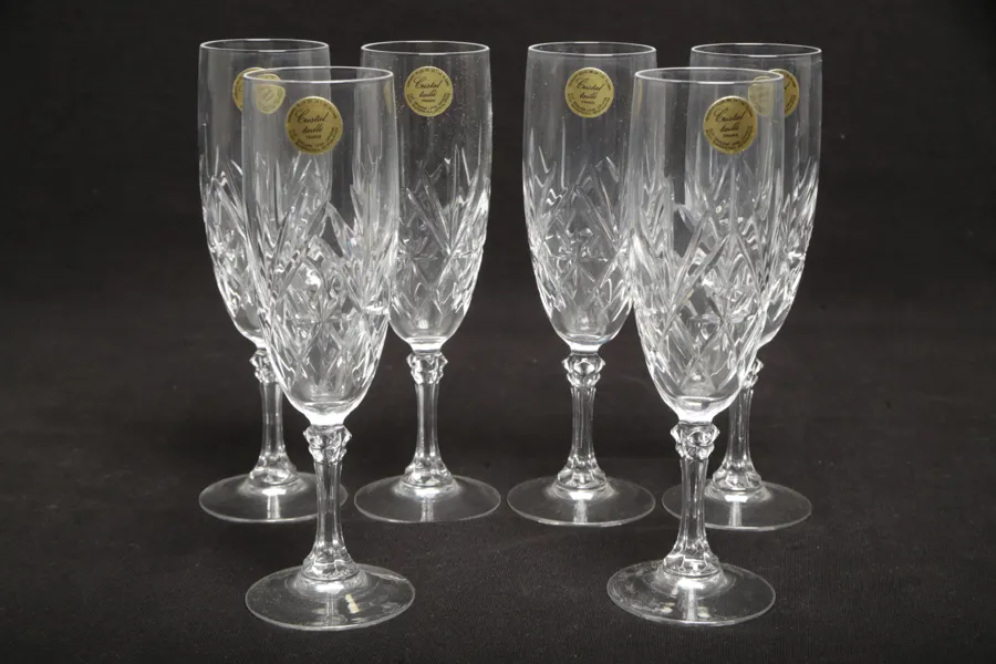 Champagneglas i kristall, 6st