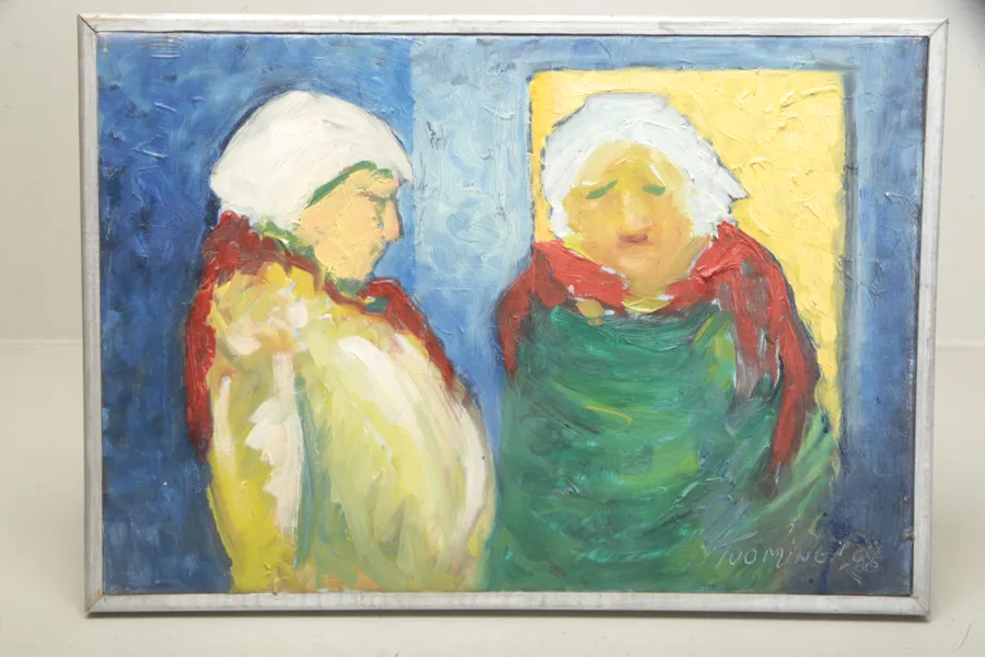 Lauri Tuominen- Olja på duk "Juttuheyki", Signerad 98