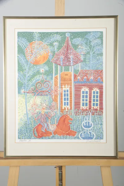 Mårten Andersson- Färglitografi "Lejontämjarens Hus", Provtryck, Signerad