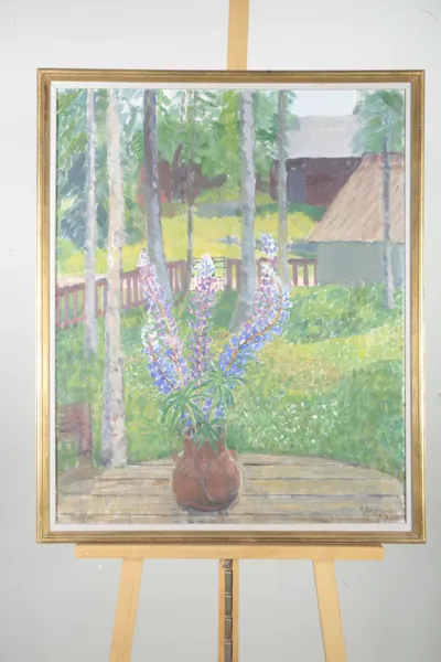 Per Englund- Olja på duk "Lupiner", Signerad 1976