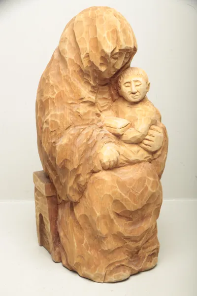 Buguslaw Iwanowski- Skulptur i trä: "Madonna med barn", Signerad