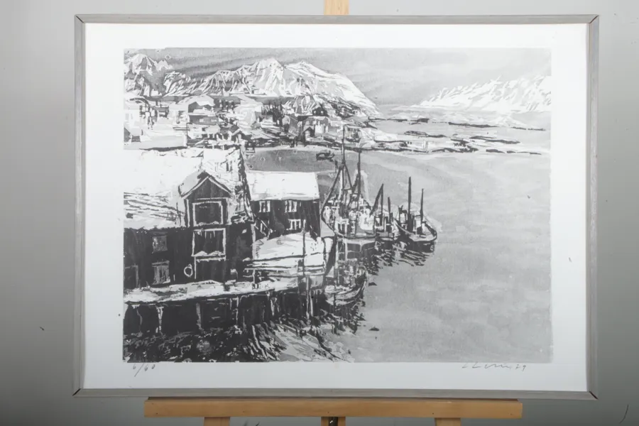 Lars Lerin- Träsnitt, Motiv: Lofoten", Signerad-79, N:o 6/60