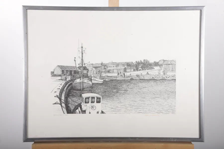 Hans Andersson- Färglitografi "Sandviks hamn, Norra Öland", Signerad, N:o 130/300