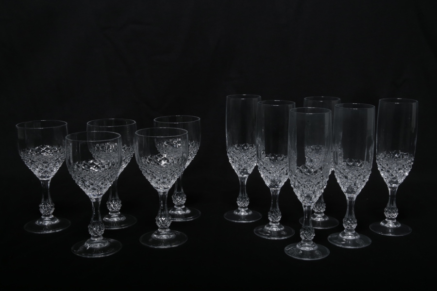 Champagneglas kristall, 6 stycken + vitvinsglas kristall, 5 stycken